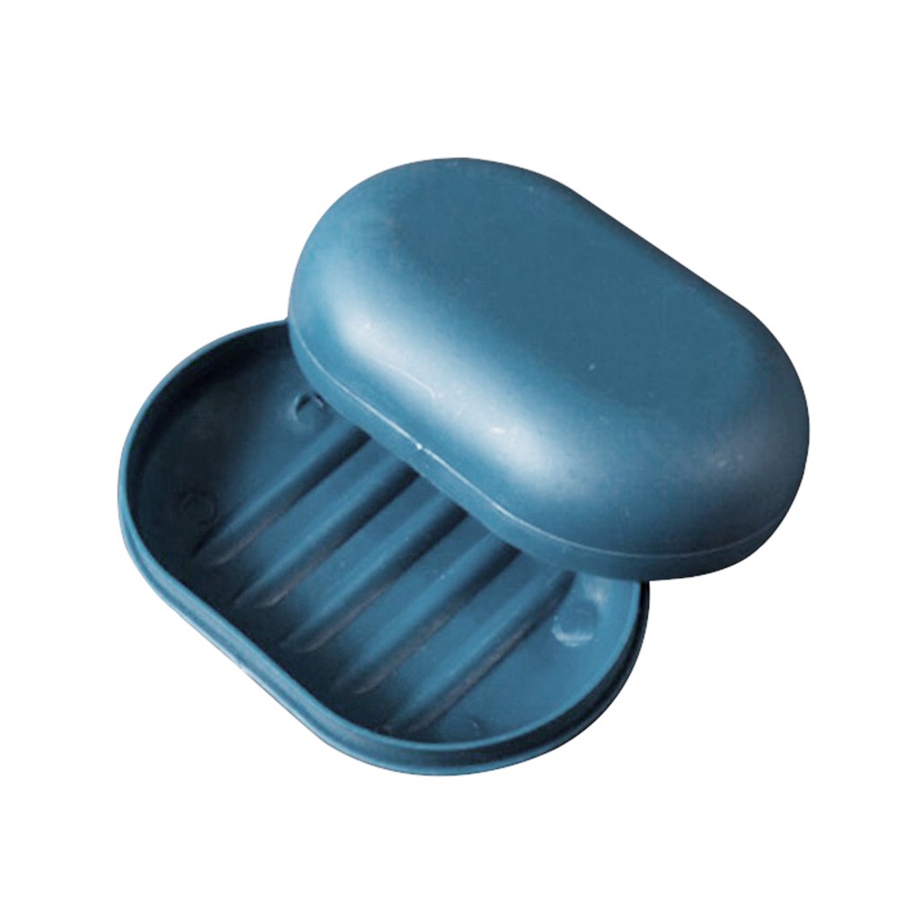 Plastic Bathroom Shower Soap Box With Lids Travel Portable Small Soap Tray Dish Storage Holder Plate Home Soap Container: Blue