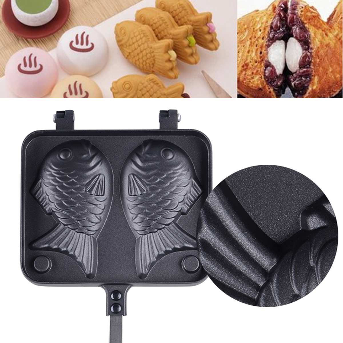 Sartén para gofres en forma de pez Taiyaki, 2 moldes, antiadherente, para hornear pasteles, utensilios de cocina para el hogar, DIY, plato para postre