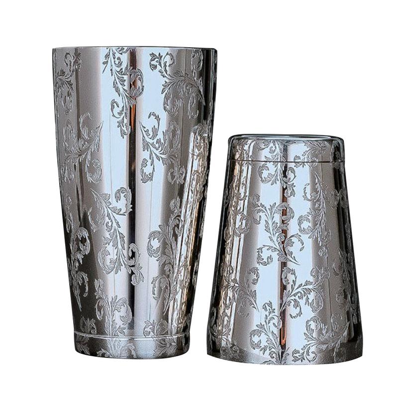 2pcs Boston Shaker Cocktail Shaker Set Graveren Ontwerpen Rvs boston shaker Mengen Drinken Barman Bar Tool: B bottom