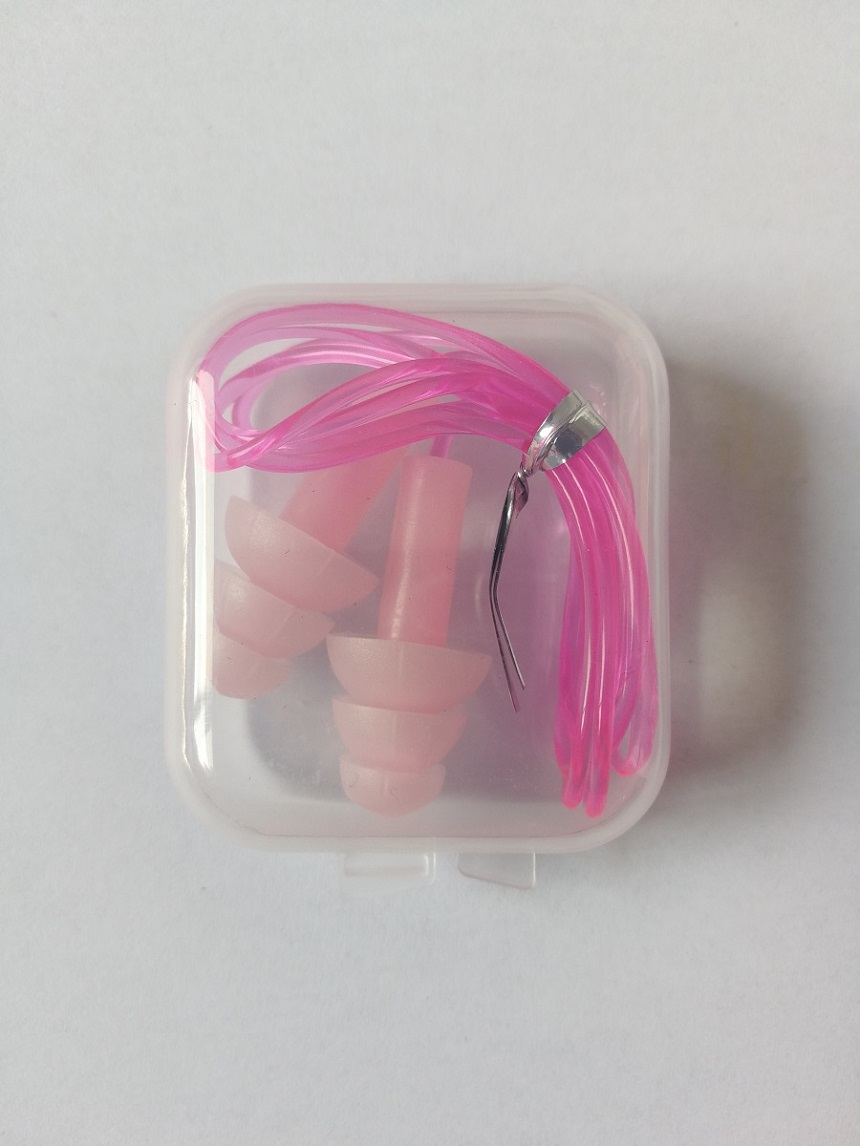 4pieces box-packed comfort earplugs noise reduction silicone Soft Ear Plugs PVC rope Earplugs Protective for Swimming for sleep: pink