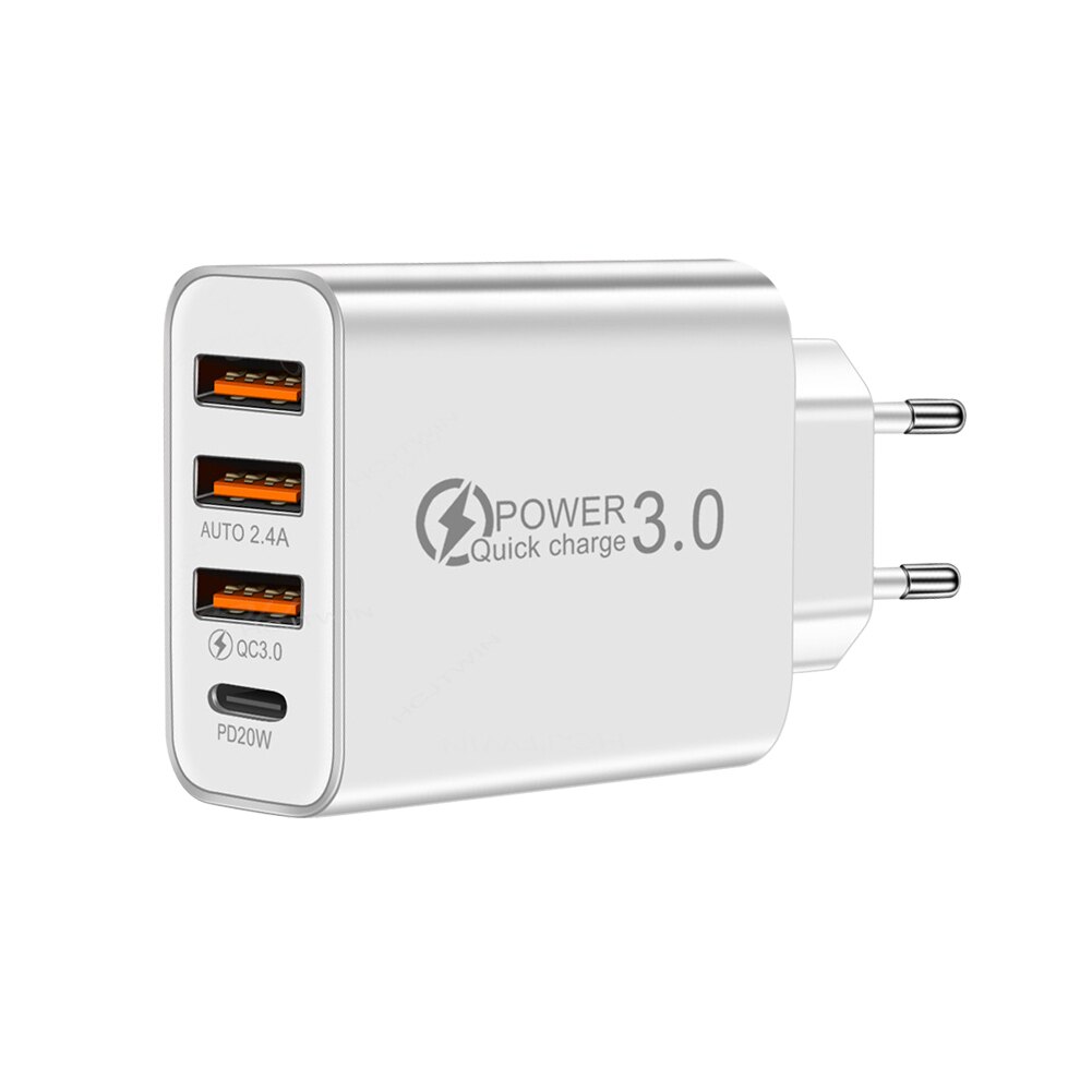 3 Usb-poort + PD20W Type C Universele Telefoon Oplader Reizen Draagbare Smartphone Opladen Adapter Hoofd Mobiel Voeding Accessoire: White EU Plug
