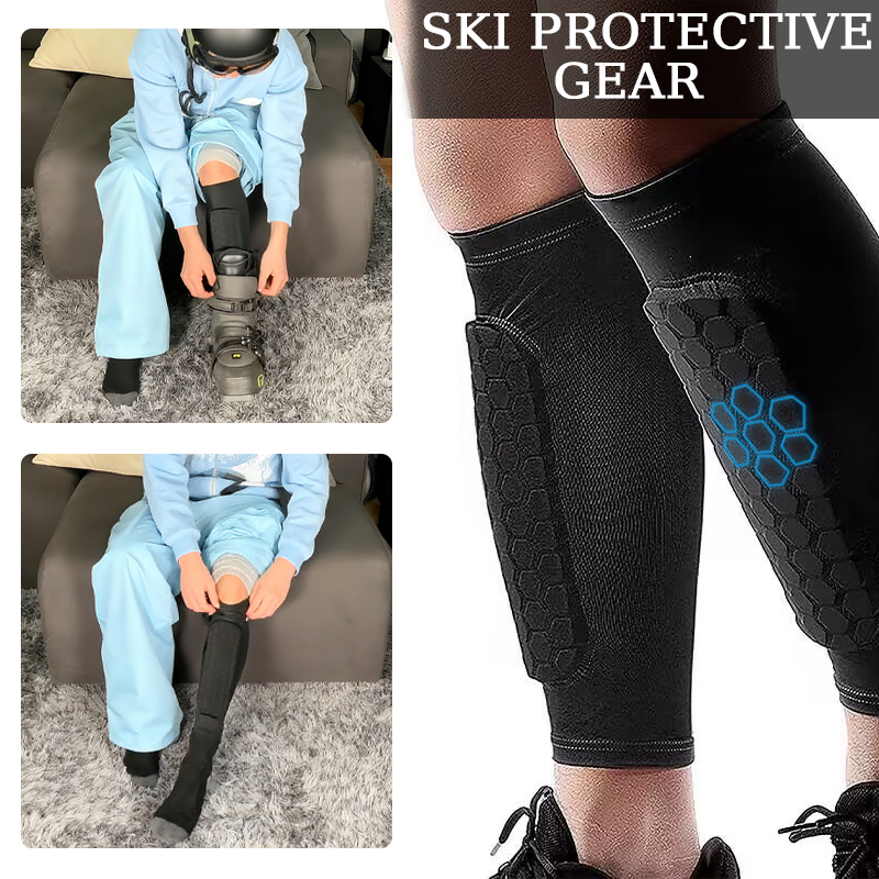 Ski scheenbeschermers (paar), eva-gevoerd, anti-scheenbeenbeschermers voor bescherming tegen stoten en bijten van de laars, schokabsorberende kuitbeschermers voor skiën en snowboarden.