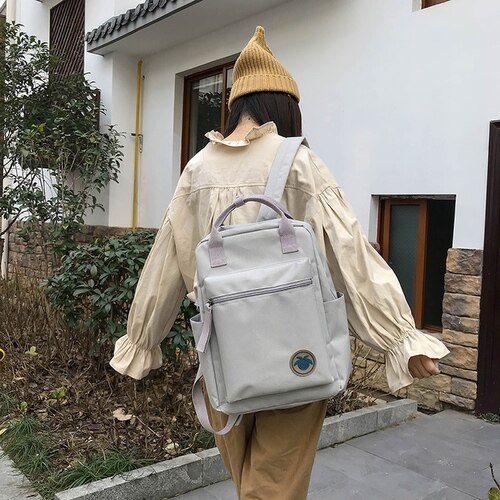 Skoletaske kvindelig koreansk version ulzzang rygsæk smarte gymnasieelever ins overfire rygsæk: Grå