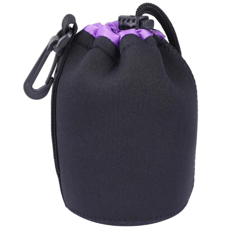 Camera Lens Pouch Bag Neoprene Waterproof Soft Video Full Size S M L XL Camera Lens Fleece Drawstring Protector: Purple M