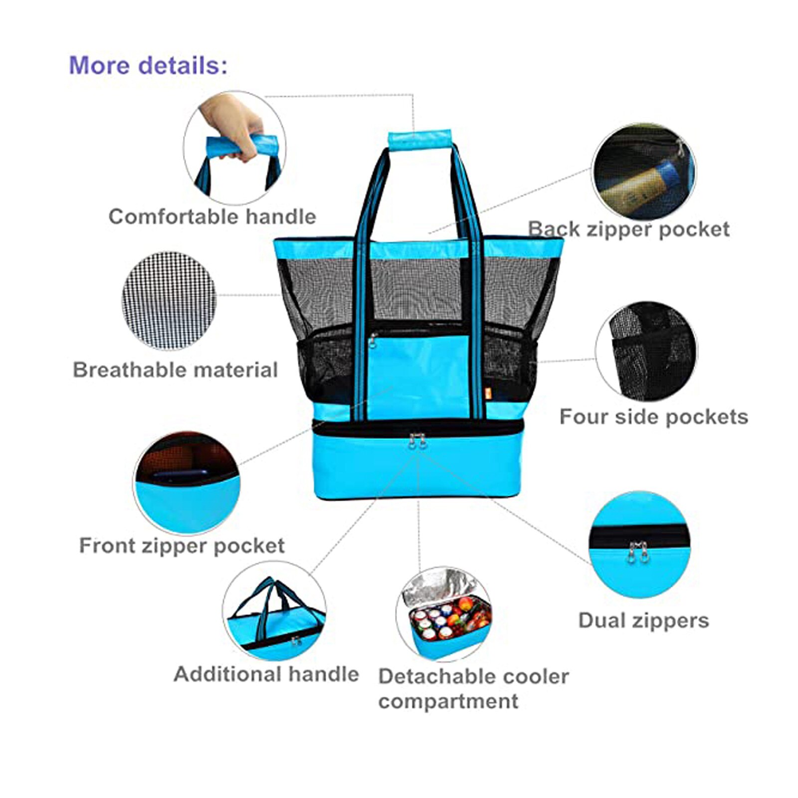 Bolsas de pícnic para acampada al aire libre, bolsa enfriadora de malla para playa y bolsas de aislamiento desmontables para mantenimiento fresco, suministros para exteriores