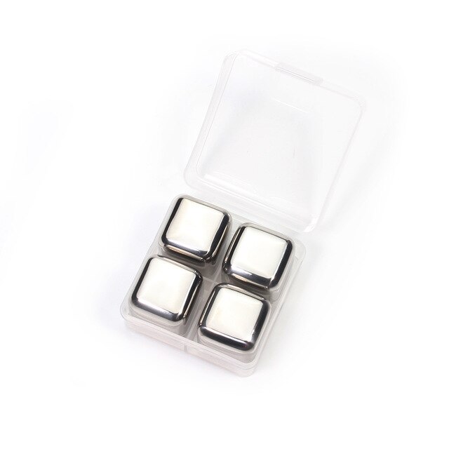 Cubitos de hielo de piedra de acero inoxidable piedras de enfriamiento reutilizables para whisky vino whisky enfriador rocas utensilios de cocina: 4 Pack