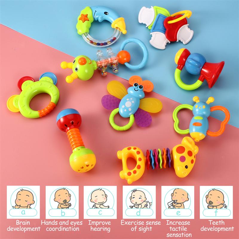Yeahibaby 9Pcs Baby 'S Eerste Rammelaar En Bijtring Speelgoed Met Giant Melk Fles Greep Kleurrijke Speelgoed (Willekeurige Kleur)