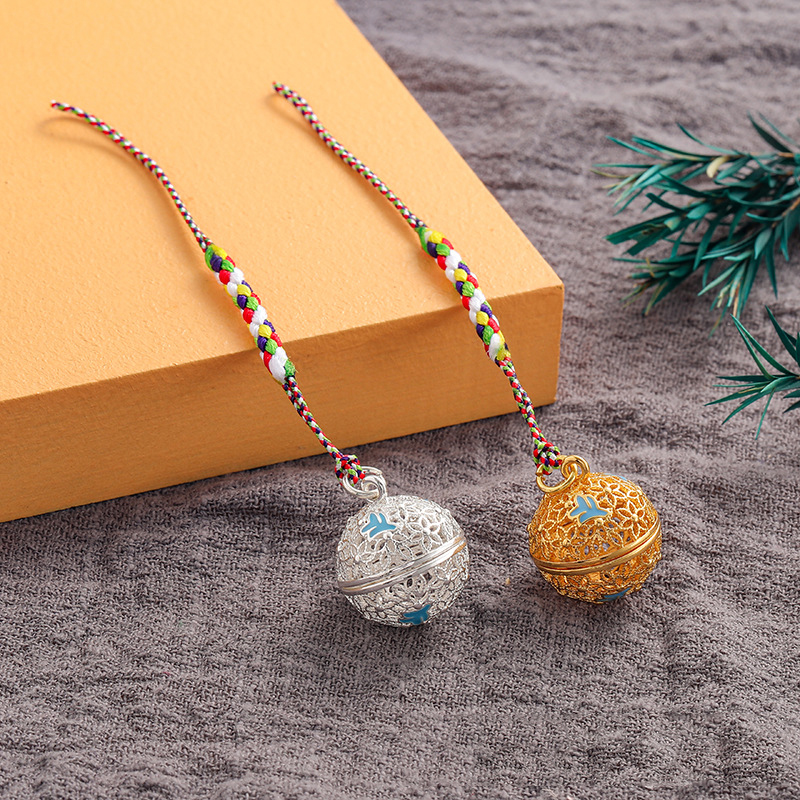 Cloisonne Caller Locket Colorful Braided Rope KeyChain Music Ball Aromatherapy Essential Oil Diffuser Trendy KeyRing Jewelry