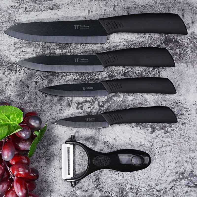 6 Pieces Kitchen Knives Set with Block,Kitchen Ceramic Knife Set with Handle Kitchen Knives Cooking Tools(Black)