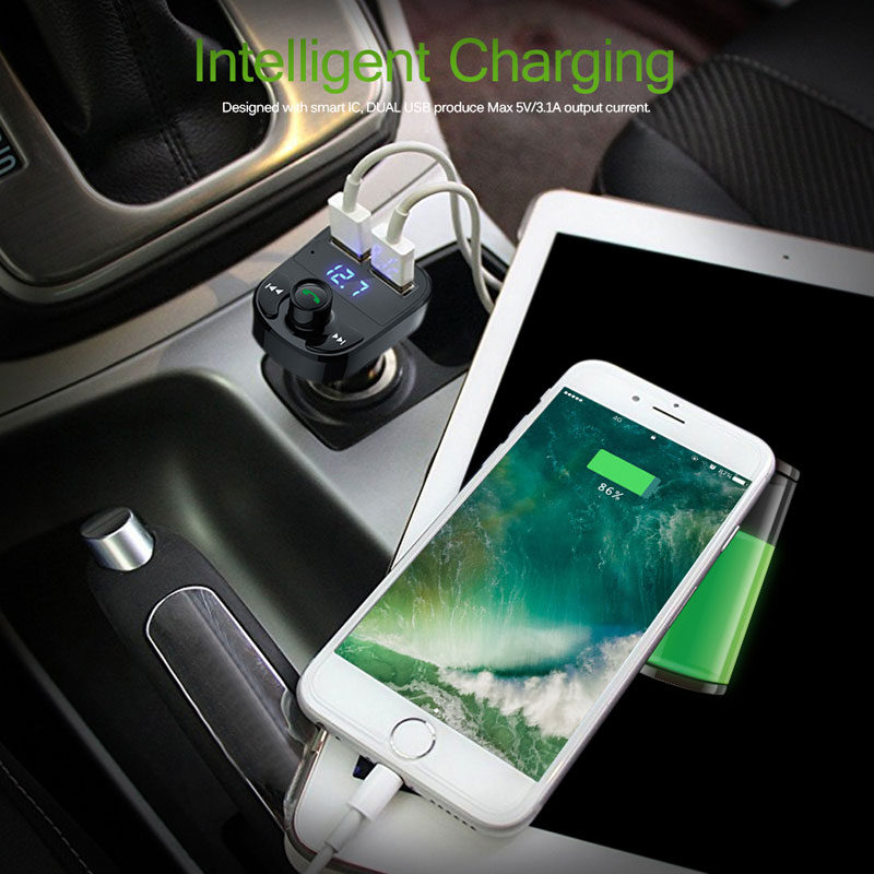 Transmisor FM Onever Aux modulador Bluetooth Kit de manos libres para coche de Audio de coche MP3 jugador con 3.1A de carga rápida cargador Dual del coche del USB