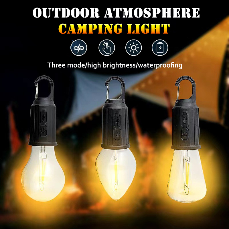 USB-kampeerlamp 3-verlichtingsmodus Oplaadbare lantaarn Waterdicht Hoog helder tentlicht met haak Nachtnoodverlichting voor buiten