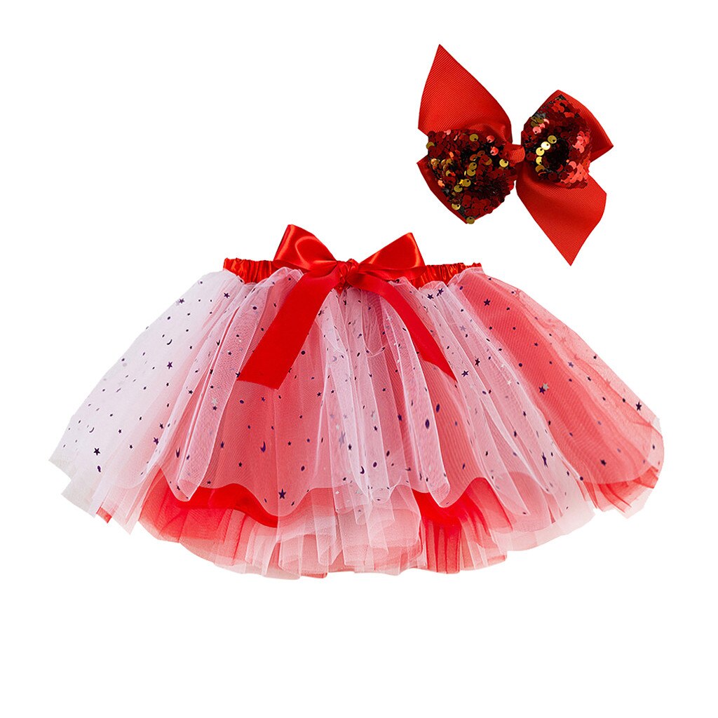 Tutu Rok Meisje Rokken Kinderen Meisjes Party Dance Ballet Kostuum Splice Rainbow Tulle Rok + Bow Haarspeld Kleding # P30: Rood / M