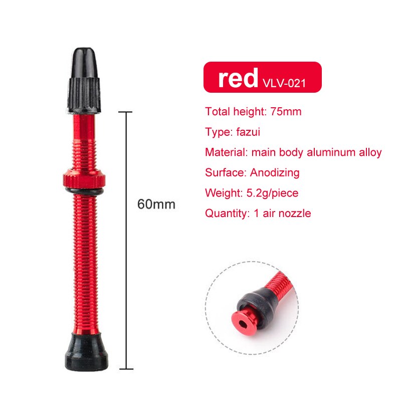 Bicycle 1Pair 40/60/80mm Valve for Road Bicycle Tubeless Tires Brass Alloy Tubeless Sealant Compatible: 60cm red