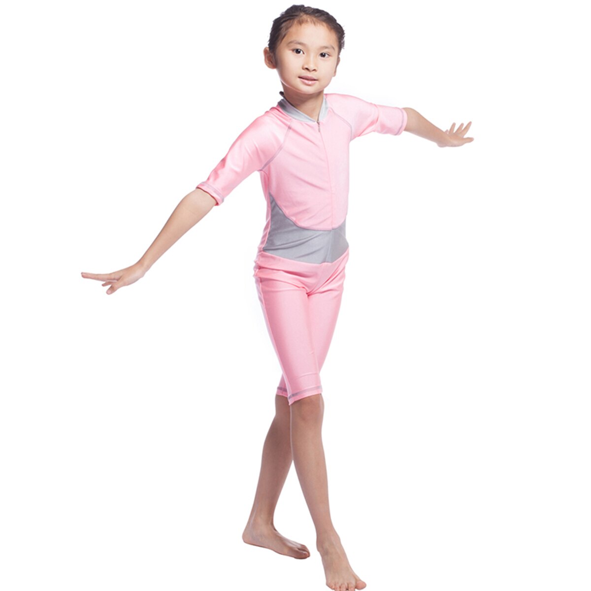Msulim – ensemble de natation quatre saisons pour filles, combinaison en nylon Patchwork burkini à demi-manches, pantalon mollet, enfants islamiques modeste