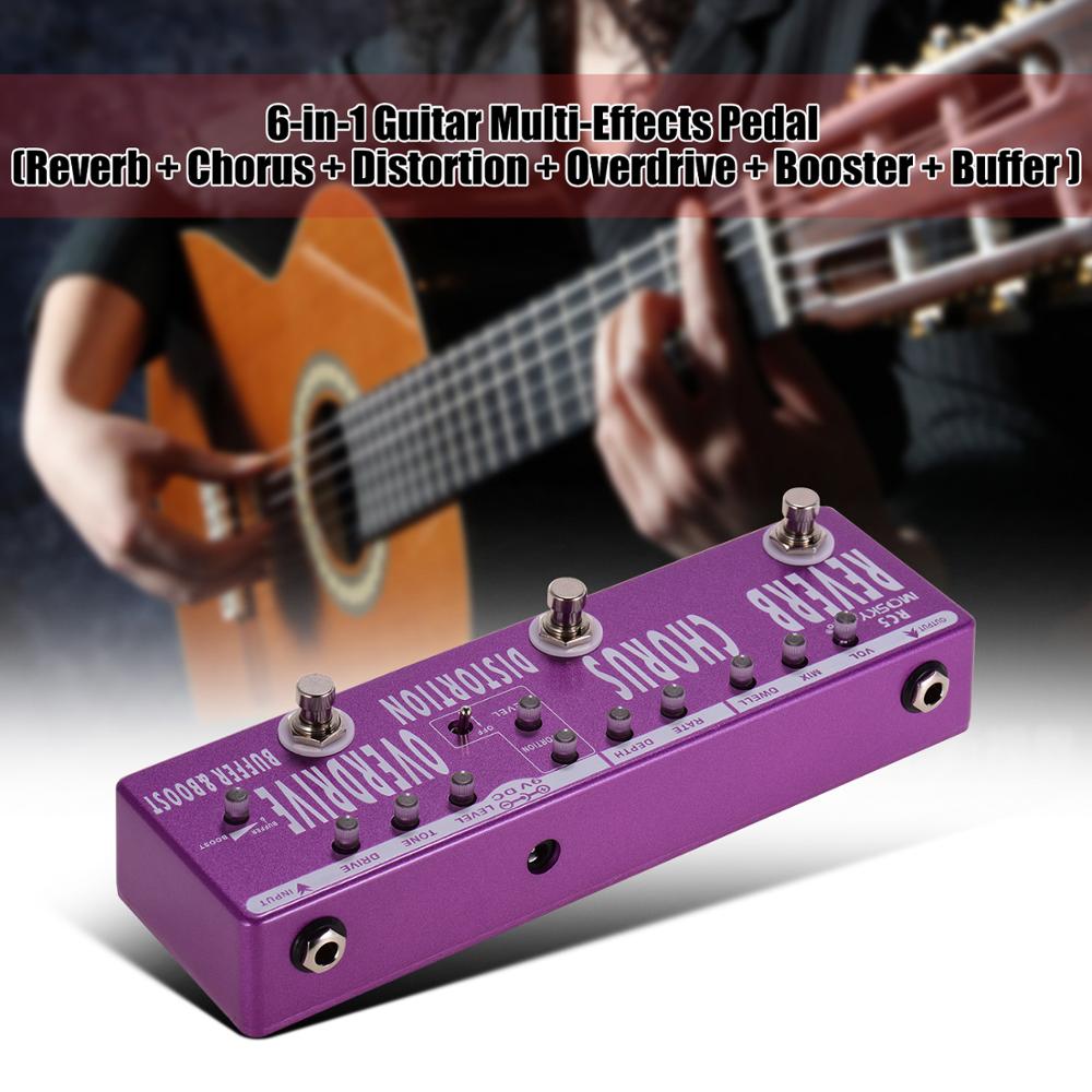 MOSKY RC5 6-in-1 Guitar Multi-Effects Pedal Reverb + Chorus + Distortion + Overdrive + Booster + Buffer with True Bypass Effect: 6 in 1 Purple