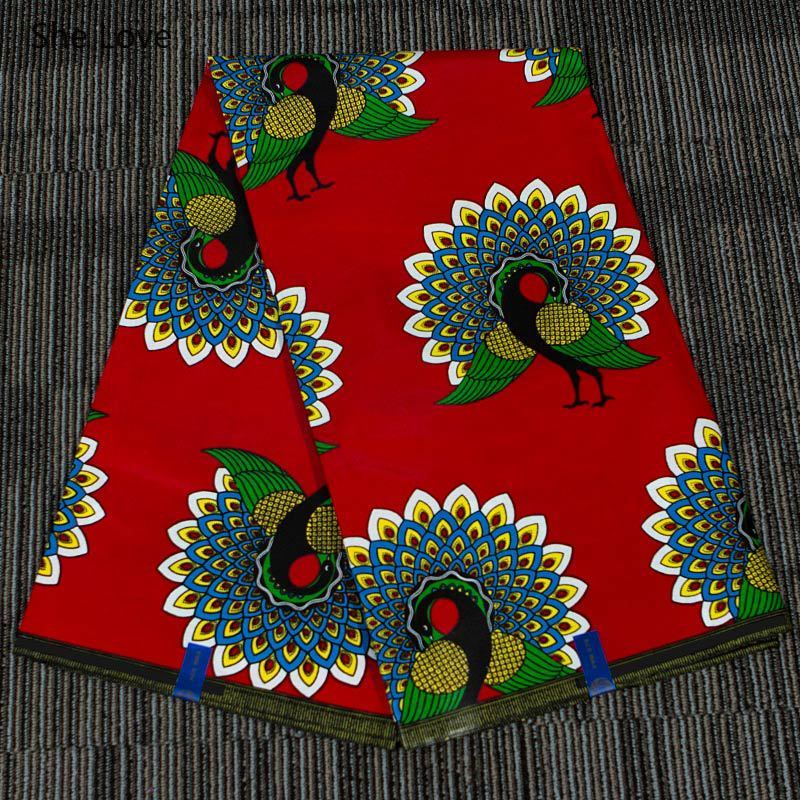 She Love 1Yard Ankara African Cotton Wax Peacock Flower Prints Fabric For Party Dress Making Home Decorations: Default Title