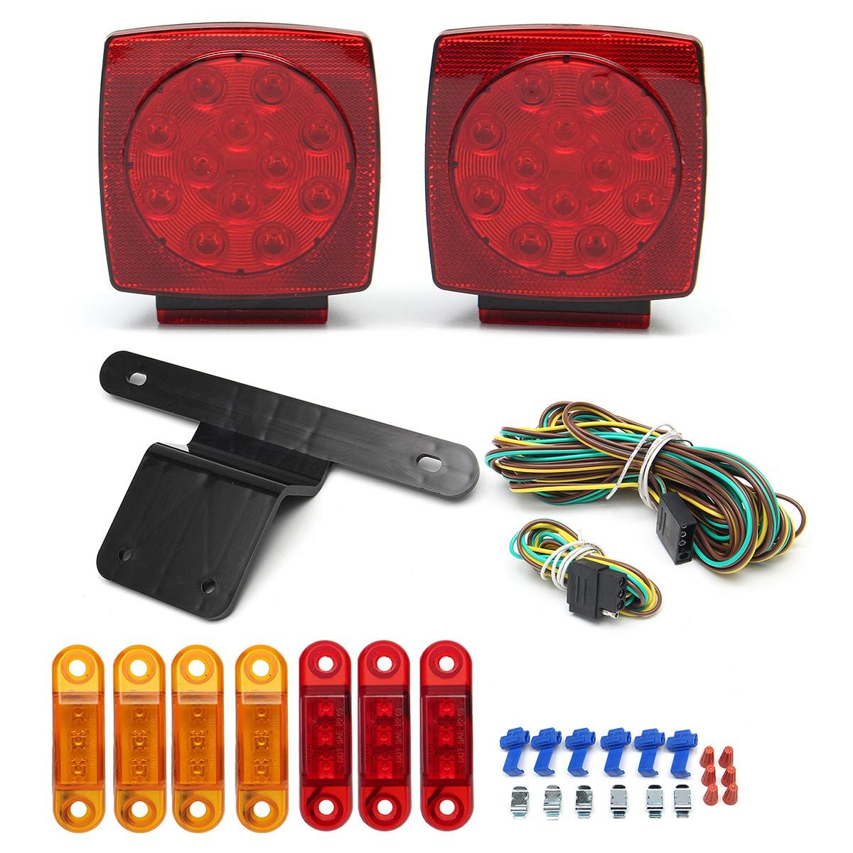 LED Light kit 6 Stks LED Side Licht + 2 Stks Staart Rem Stop Licht Beugel & Harnas Richtingaanwijzer Lamp Dompelpomp Truck Trailer