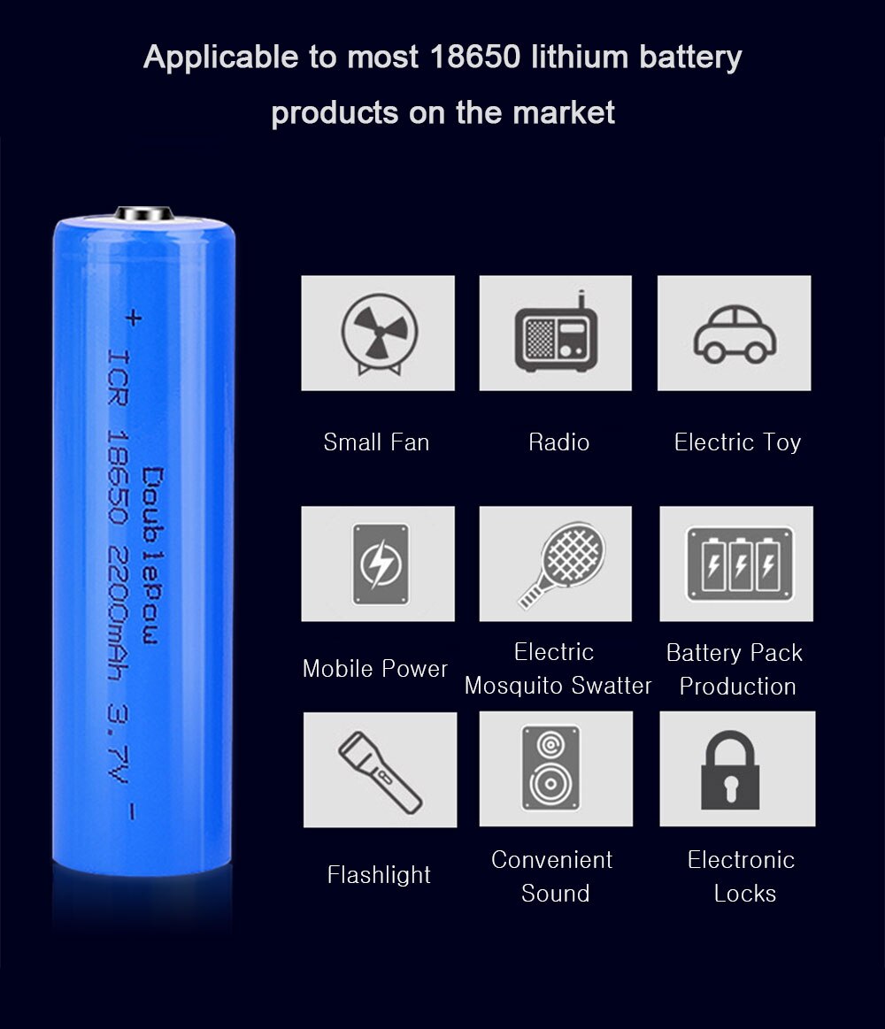 Doublepow – Batterie au Lithium Rechargeable À 18650 V, 3.7 Mah, 2200, pour Lampe de Poche, Originale, , 18650
