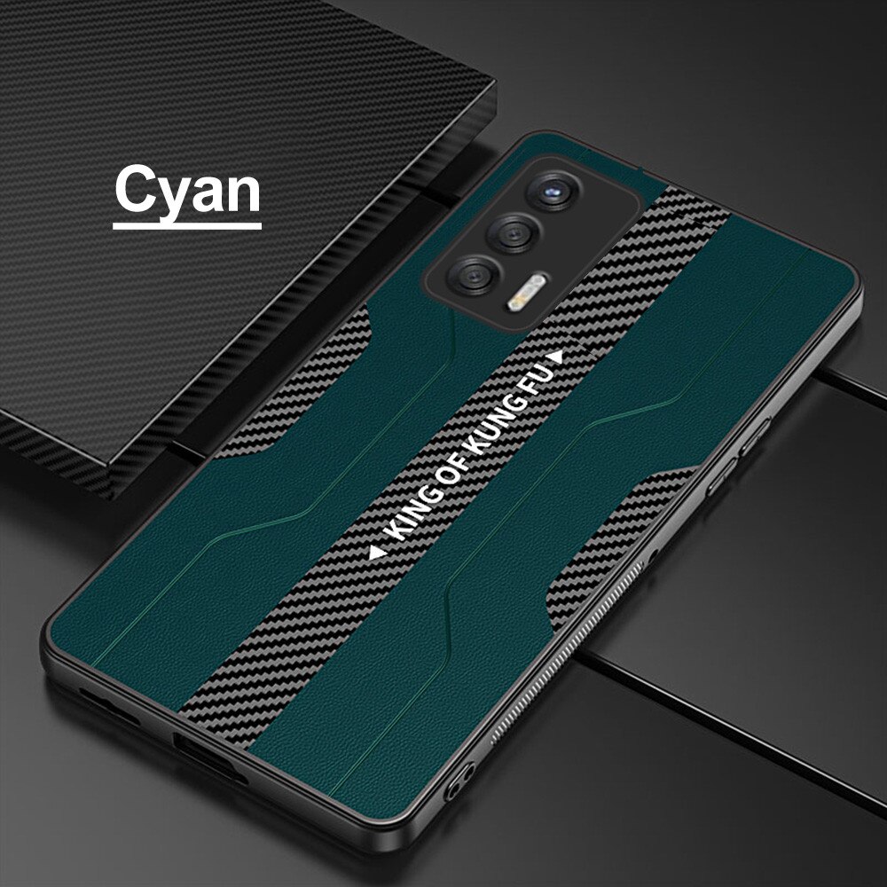 Voor Oppo Realme Gt 5G Case Carbon Fiber Back Lederen Telefoon Cover Realmi Realmy G T Neo Realmegt Camera bescherming Tpu Soft Coque: For Realme GT / Cyan-blue