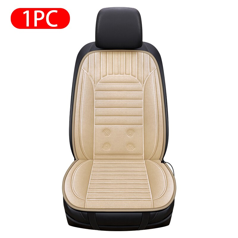 Housse de siège de voiture chauffante en peluche, 12V/24V DC, coussin de siège chauffant à 2 niveaux, siège lombaire, universel, pour véhicules 95%: Beige 1pc