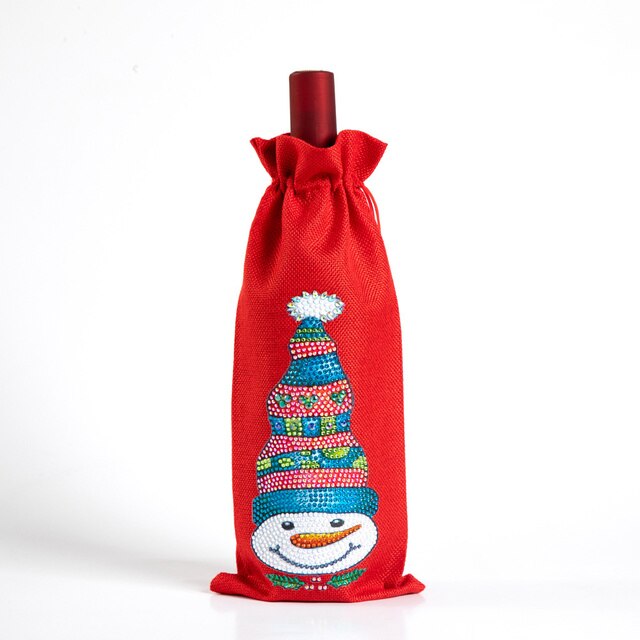 Diy Diamant Schilderen Kerst Wijnfles Zakken Cover Vrolijk Kerstfeest Xmas Wijn Fles Tasje Jaar Tafel Decoratie: TB003