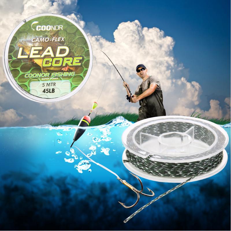 Hilo de pescar de 35lb, 45lb, 55lb, 5m, plomo núcleo, Camuflaje, café, carpa, línea trenzada, aparejos de pelo, accesorios de pesca