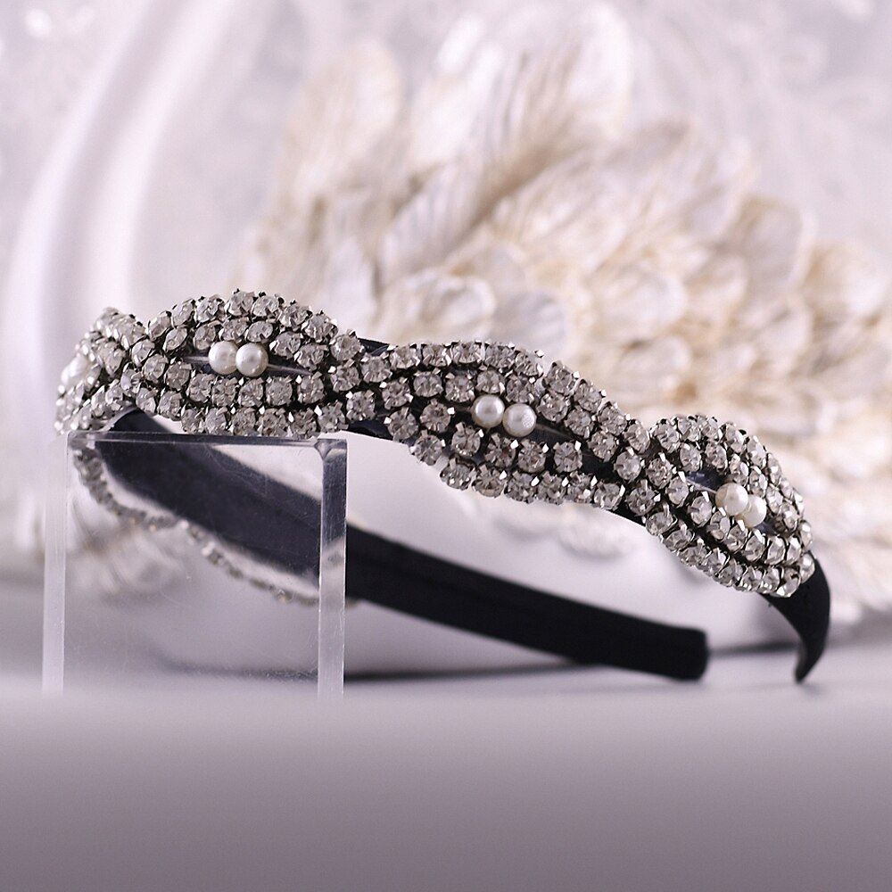Topqueen bruiloft barokke hoofdband met strass steentjes bruidstiara hoofddeksels zilveren hoofdband met strass steentjes bruiloft haarsieraden  s293- fg: Zwart