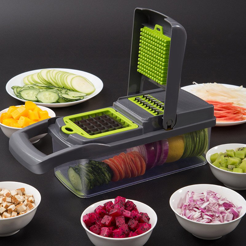 Groentesnijder Ui Chopper Mandoline Slicer Dicer Met 8 Verwisselbare Bladen Veggie Keuken Accessoires Dunschiller Koken Gereedschap: Gray