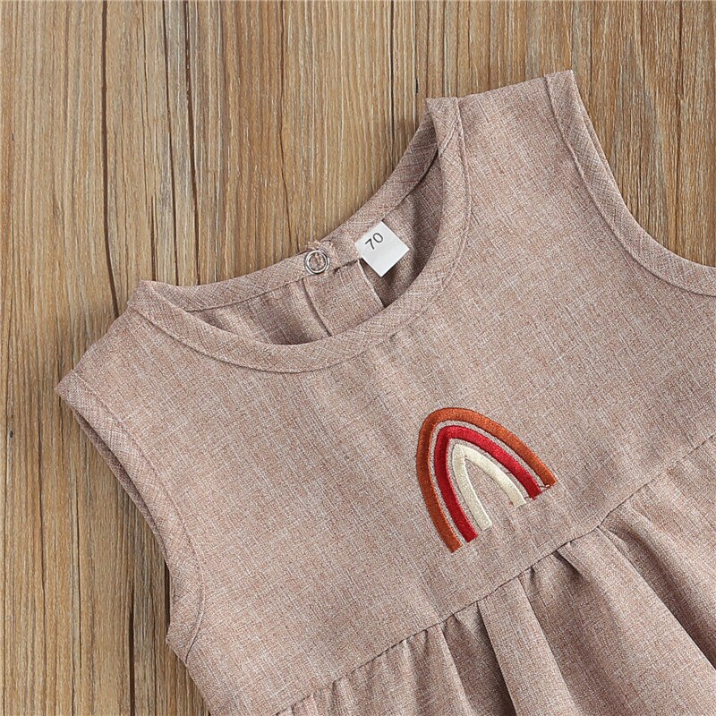 NOVEDAD DE VERANO bebé niños niñas ropa de algodón Pelele de lino ropa de estampado de arco iris camisetas a rayas monos trajes casuales conjunto