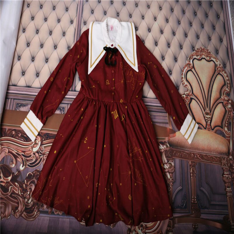 Femmes mignon doux soeur Nun col Vintage collège Lolita robe rouge taille haute robe Lolita robe à manches longues robe pour dames