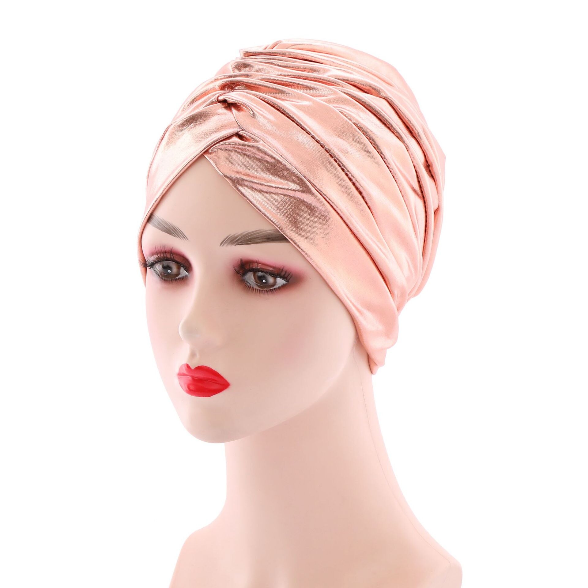 Sombreros de turbante para mujer, turbante de seda bronceada, placa ligera, casera, africana, india, musulmana, bufandas para envolver la cabeza, negro y rosa: Champagne