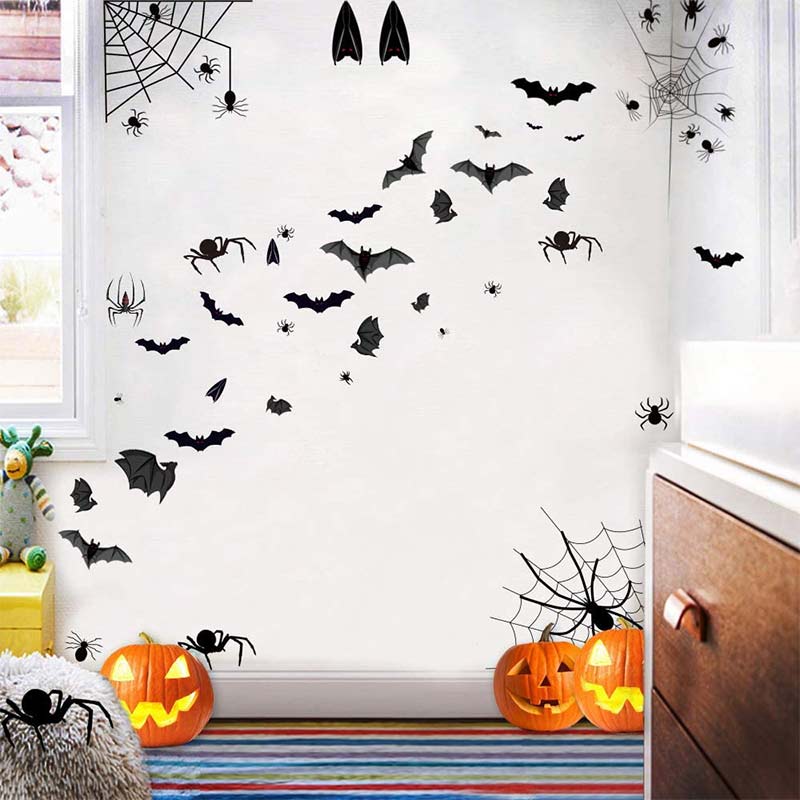 4 Verwijderbare Scary Halloween Raamstickers Herbruikbare Halloween Spider Stickers Decoraties Zwart Realistische Decals