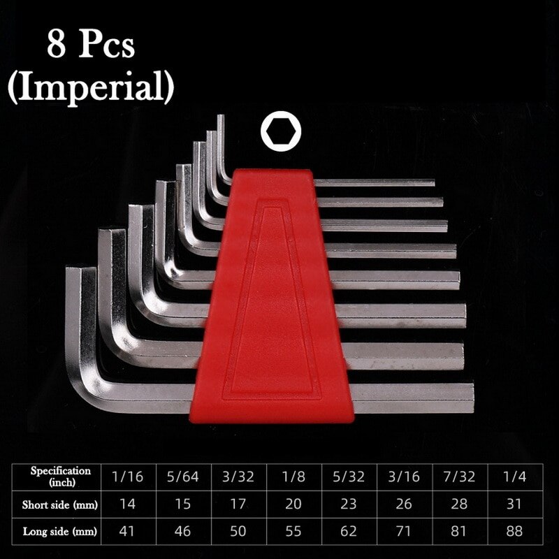 1.27-6MM 5/8/11PCS Allen Wrench Metric Wrench Inch Wrench L Wrench Allen Key Short Arm Tool Set: 8Pcs Imperial short