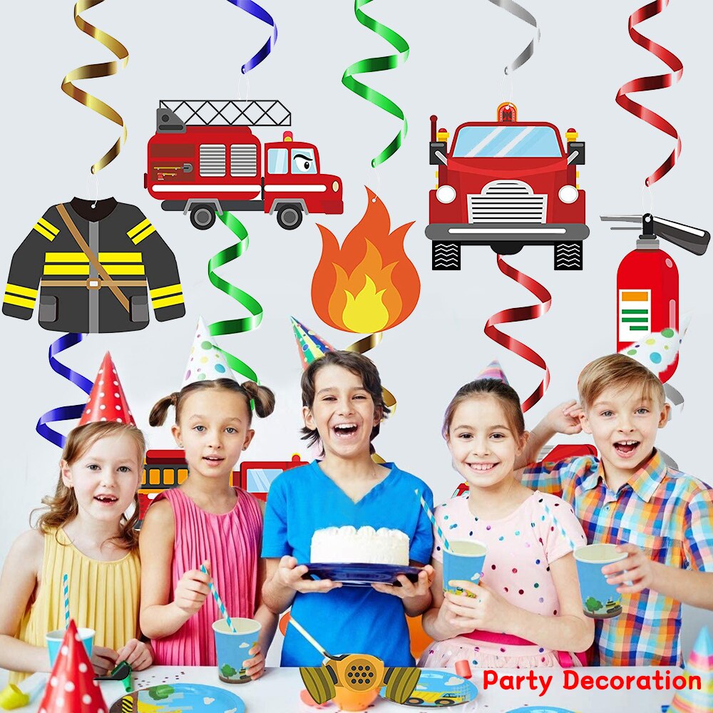 30Pcs Fire Truck Swirls Decorations Fireman Hanging Whirl Streamers Party Supplies for Children Fire Theme Birthday Room Decor