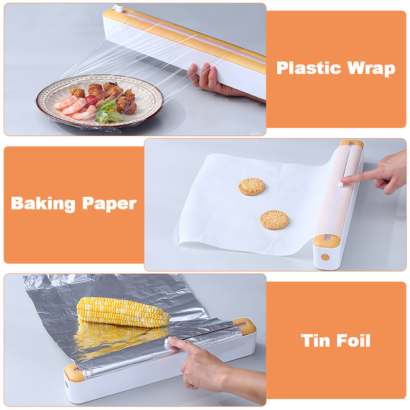 Dispensador magnético de Film para alimentos, caja de almacenamiento con cortador, papel de aluminio, cortador de Film elástico, accesorios de cocina, novedad