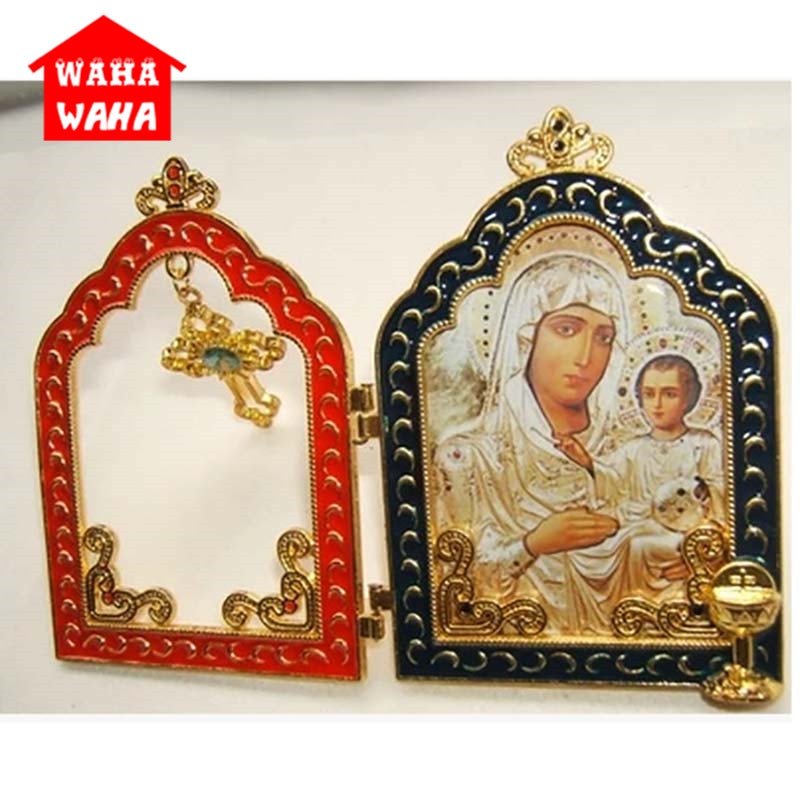 Katolsk hellig artikel 24k guldbelagt farve jomfru maria af jerusalem og jesus religiøst ikon kristen religiøs