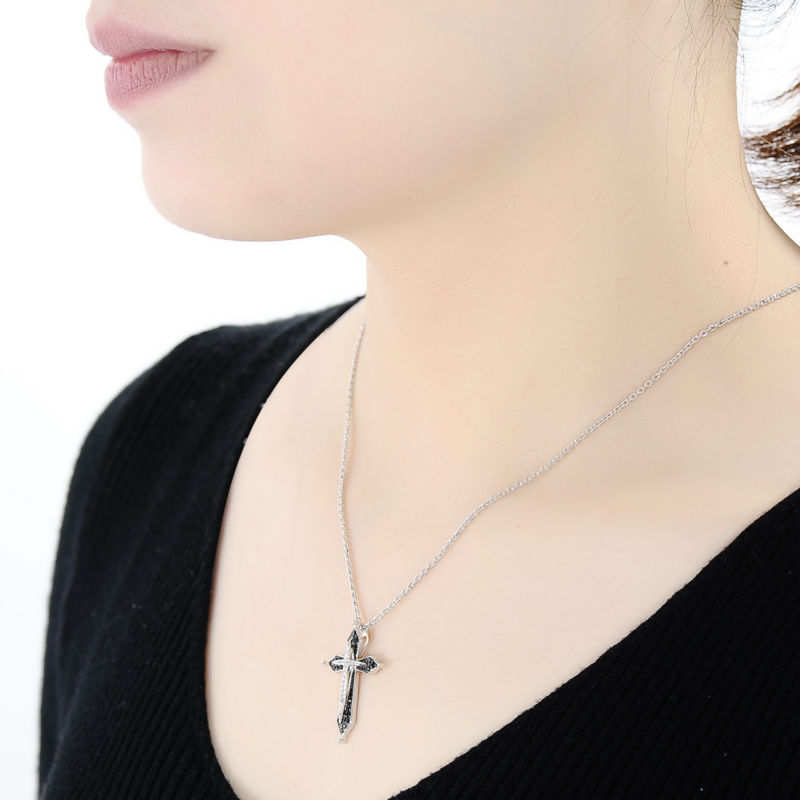 SANTUZZA Silver Pendant For Women Pure 925 Sterling Silver Vintage Black Cross Pendant Fit for Necklace Jewelry