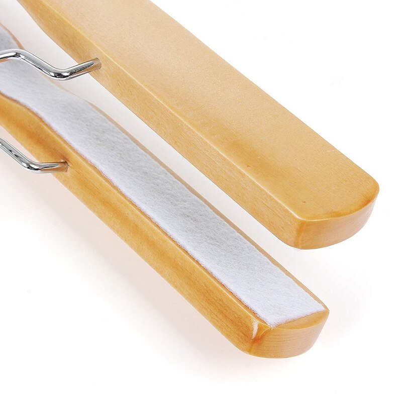 1 Set of 10 Trouser Clamp Hanger Solid Wood Anti-Slip Felt Hook Pant Skirt Hangers Natural