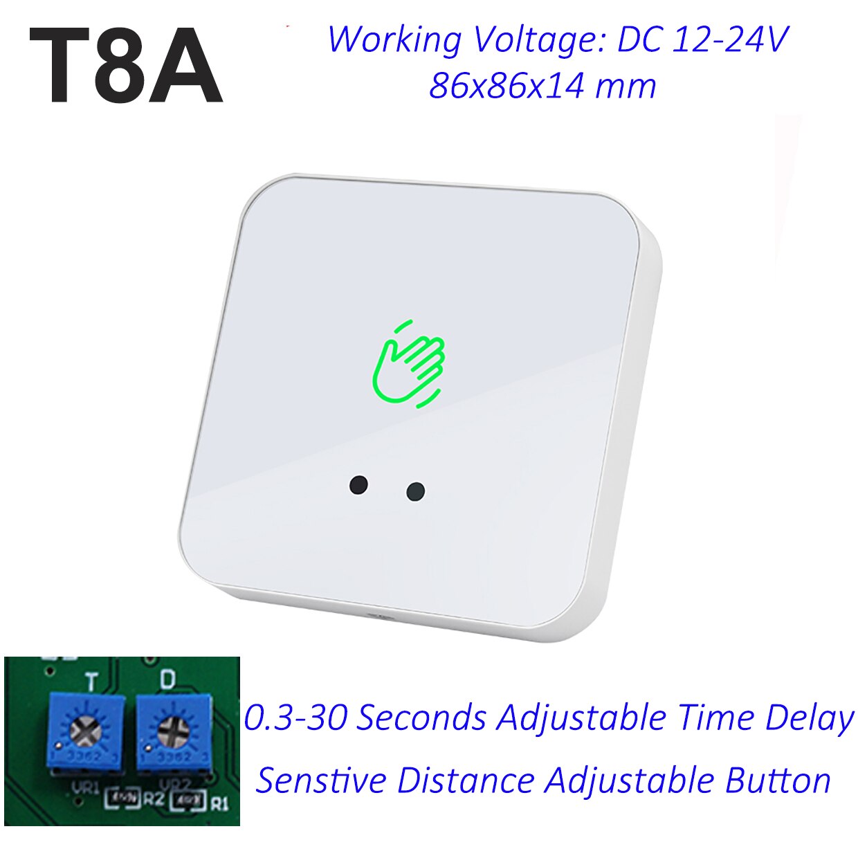 Time Delay Thin Infrared No Touch Exit Push Button Release Switch Opener NO COM NC LED Light For Door Access Control System: T8A