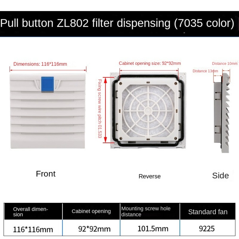 system wentylacji powietrza ABS Szafka Wentylacja Filtr Biały Bez Wentylatora Wentylator Filtr Pyłoszczelna Kratka: Ciemnoszary