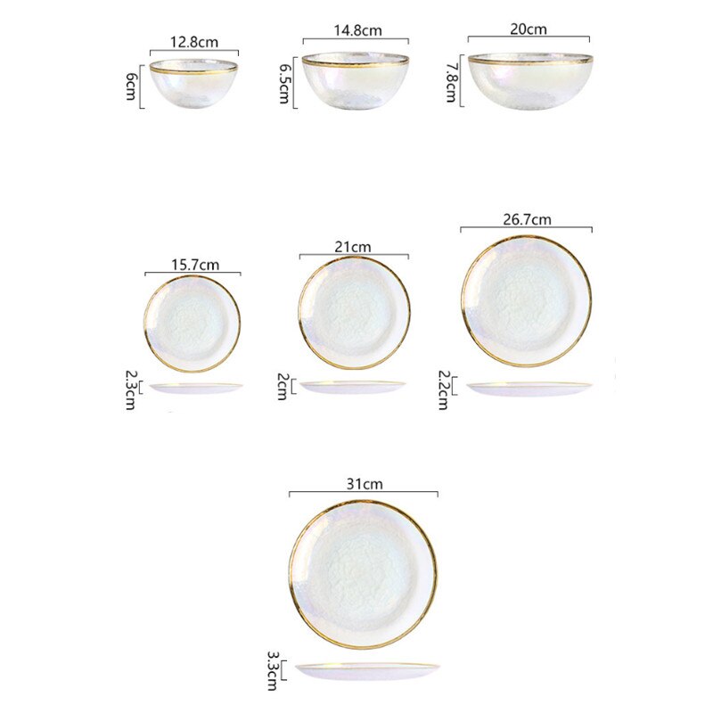 Colorful Painted Gold Glass Bowl Dish Seven Color Transparent Hammer Grain Glass Dessert Steak Plate Salad Fruit Bowl Dinnerware
