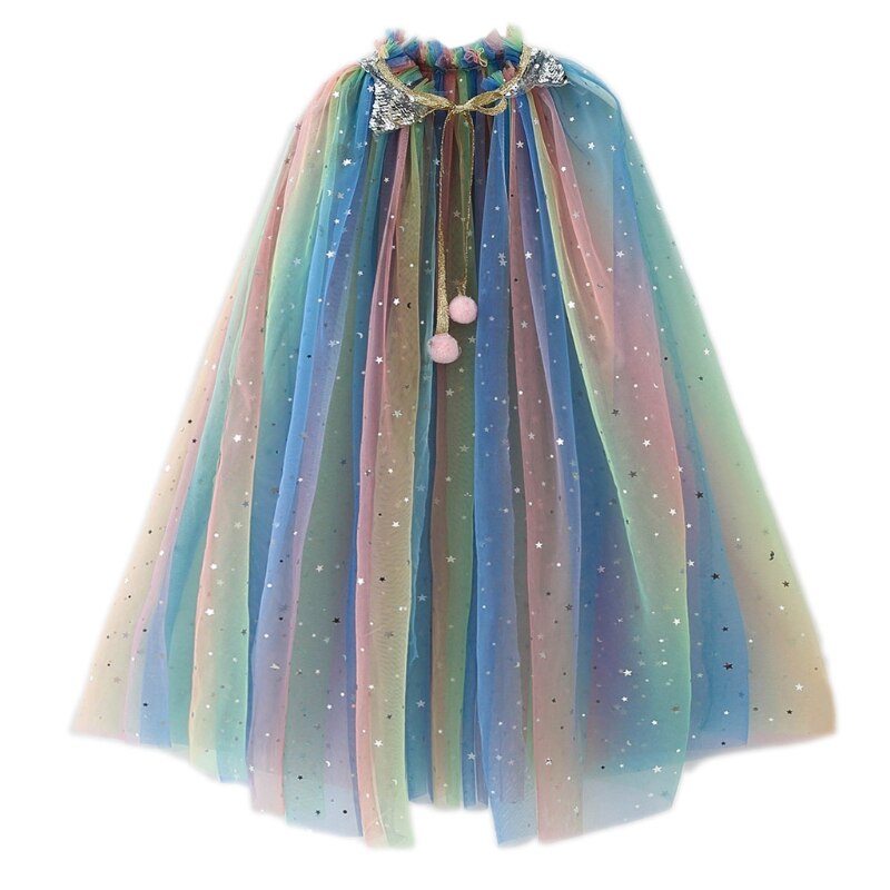 Capa de princesa colorida, capa de princesa con lentejuelas brillantes, vestido de fantasía de princesa, disfraz de , ropa de niña: Multicolor / S