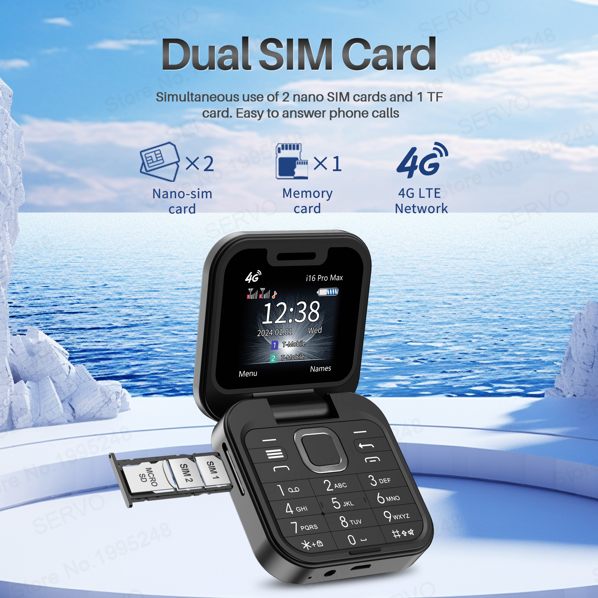 2025 SERVO i16 Pro Max 4G Mini teléfono móvil plegable velocidad Dial lista negra linterna grabación de llamadas 2 SIM plegable caja pequeña teléfonos