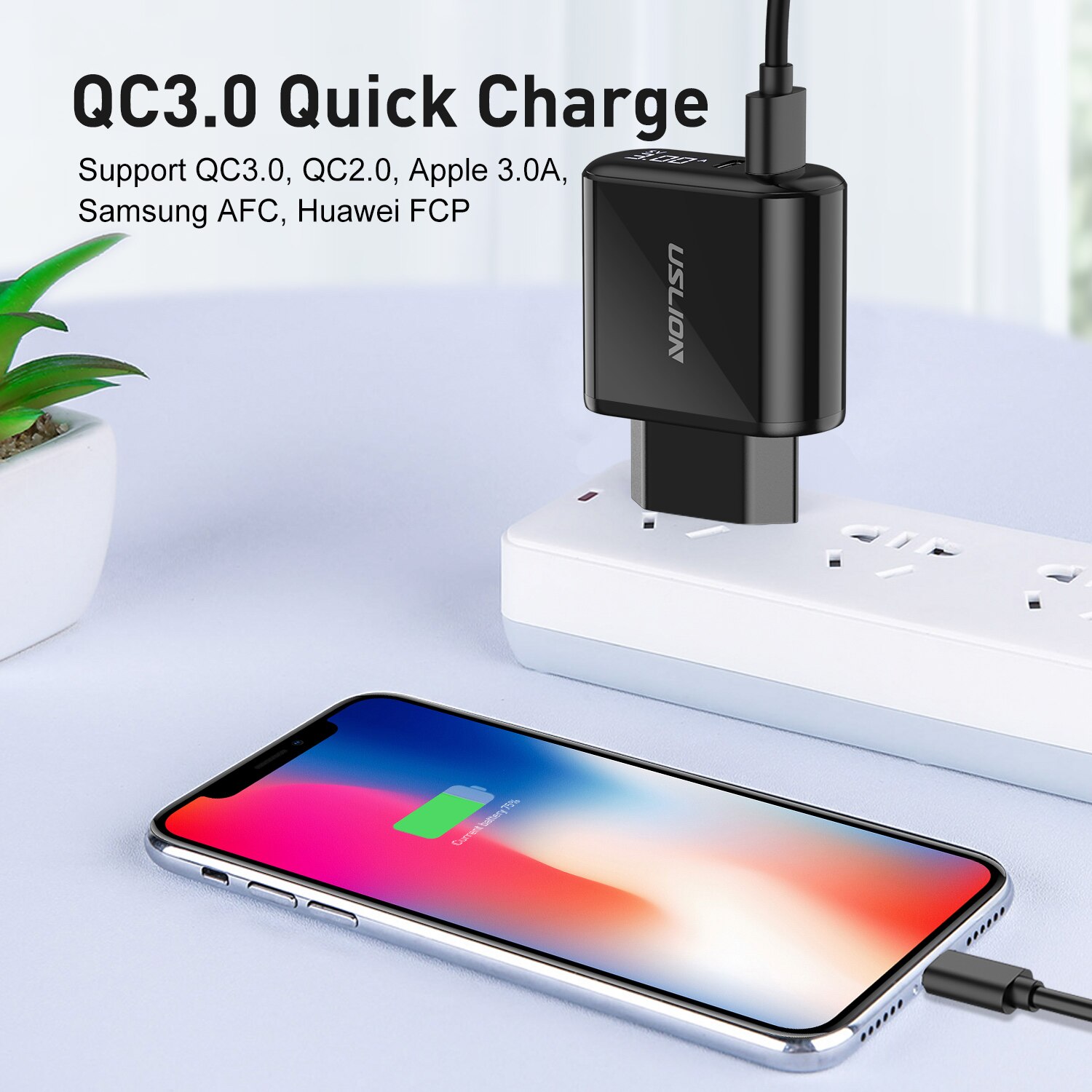 USLION Quick Charge 3.0 USB Fast Charger PD 3.0 Supercharge Fast Charging Phone Charger For Xiaomi Mi 9 8 For iPhone X XR XS Max