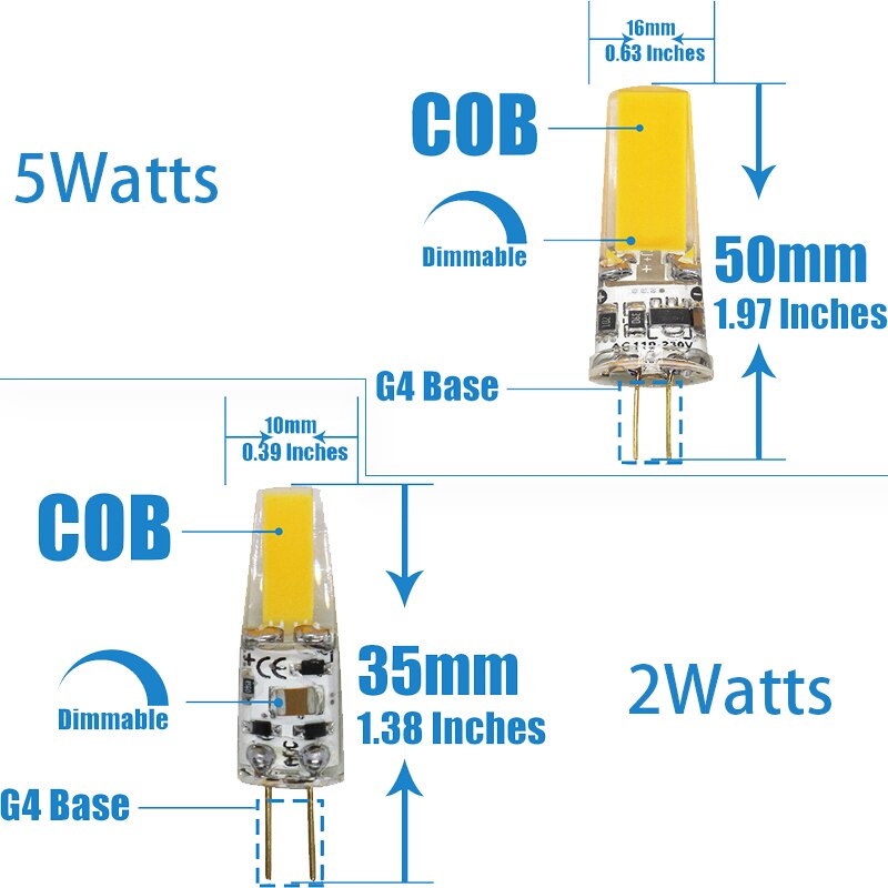 Dimmbare Kolben LED G4 2W 5W Glühbirne AC/DC 12V 220V LED Lampen Scheinwerfer kronleuchter Ersetzen gleichwertig 50W Halogenlampen