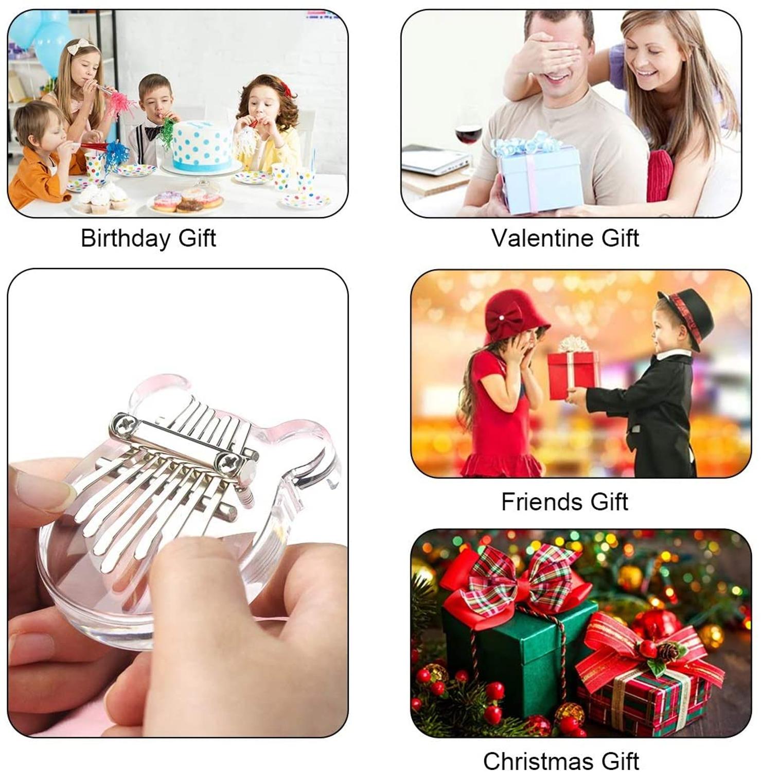 Kalimba Clear Mini Kalimba Crystal 8 Key Portable Mbira Finger Piano Best for Kids, Birthday, Christmas, Beginner, Party