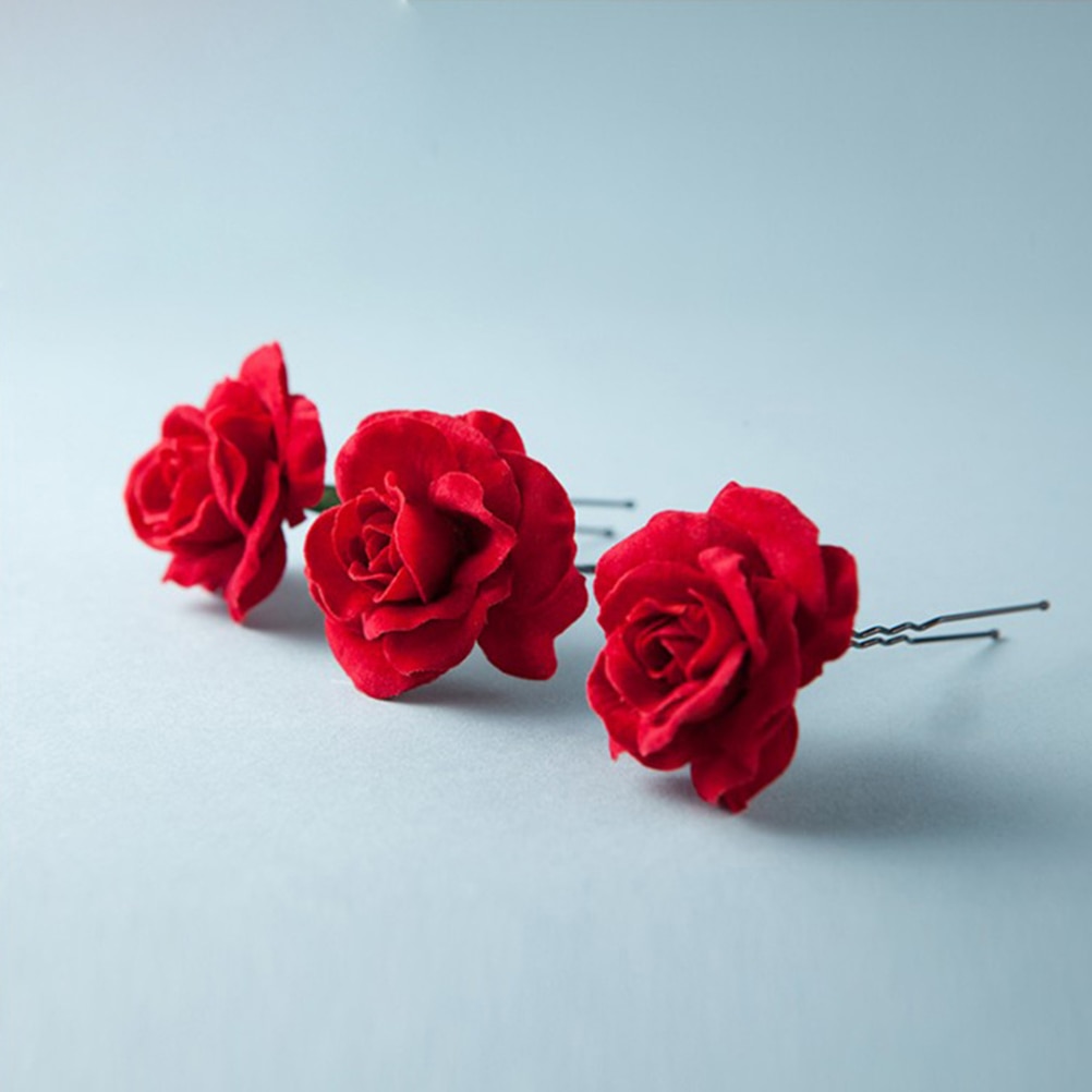 6 stk rose blomst u-formede hårnåle bryllup hår tilbehør blomster brude hår spænder til kvinder hovedbeklædning