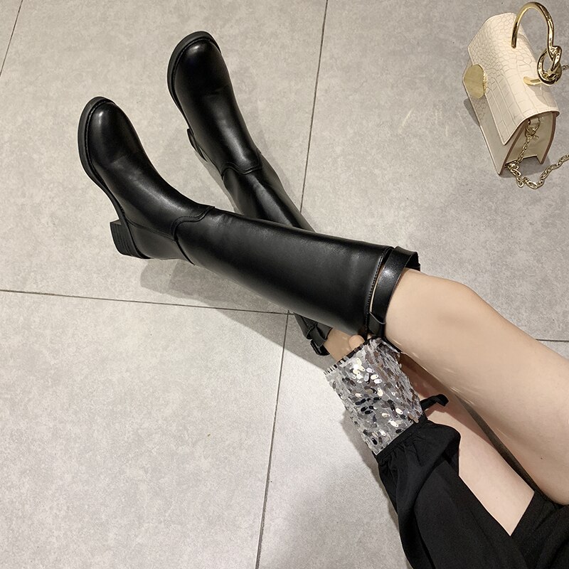 Botas altas finas para Mujer, Botas por encima de la rodilla con piernas de la rodilla y punta redonda, cálidas, de terciopelo, novedad de