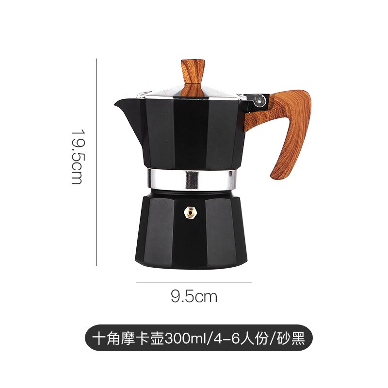 Juego de estufa eléctrica portátil para café, cafetera Moka de 10 puntas, cafetera casera de extracción italiana, Realme: 300ml black