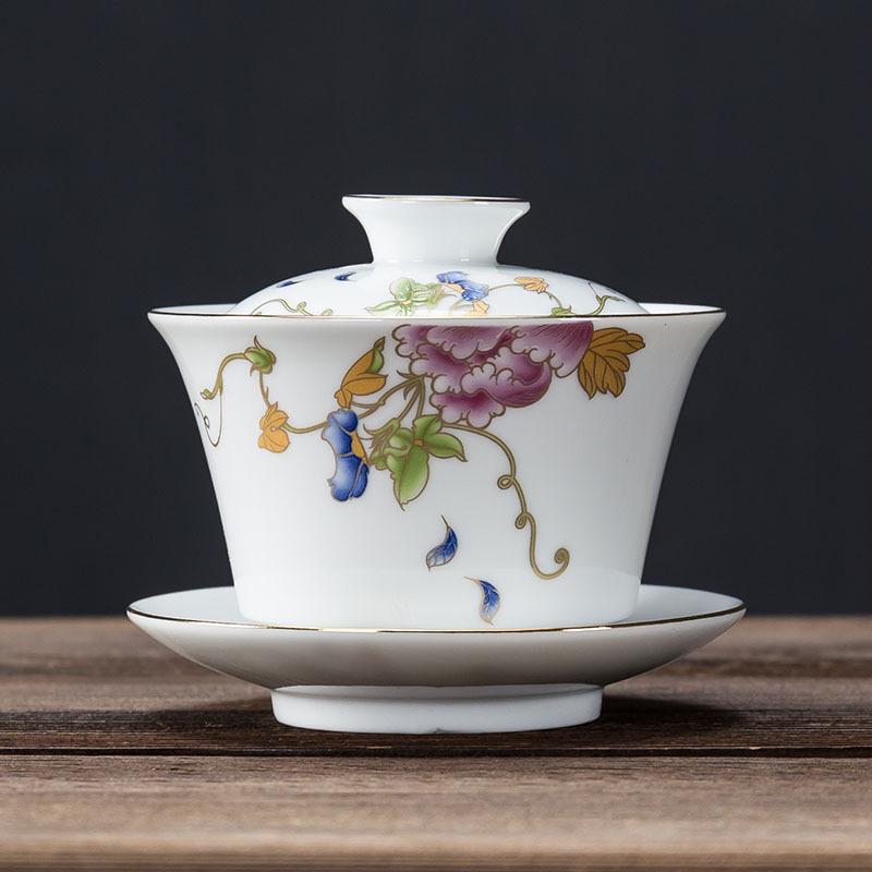 200ml kinesiske traditionelle gaiwan terrin kungfu te kopper porcelæn te skål håndmalet te sæt rejse te tilbehør: 4